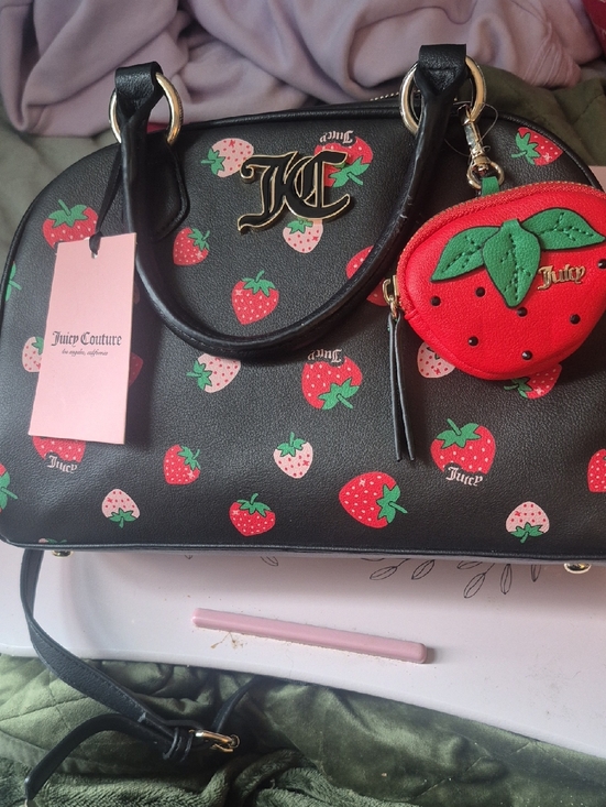 Juicy Couture Handbags - Juicy Couture Black Satchel with Red & Pink Strawberry Print
